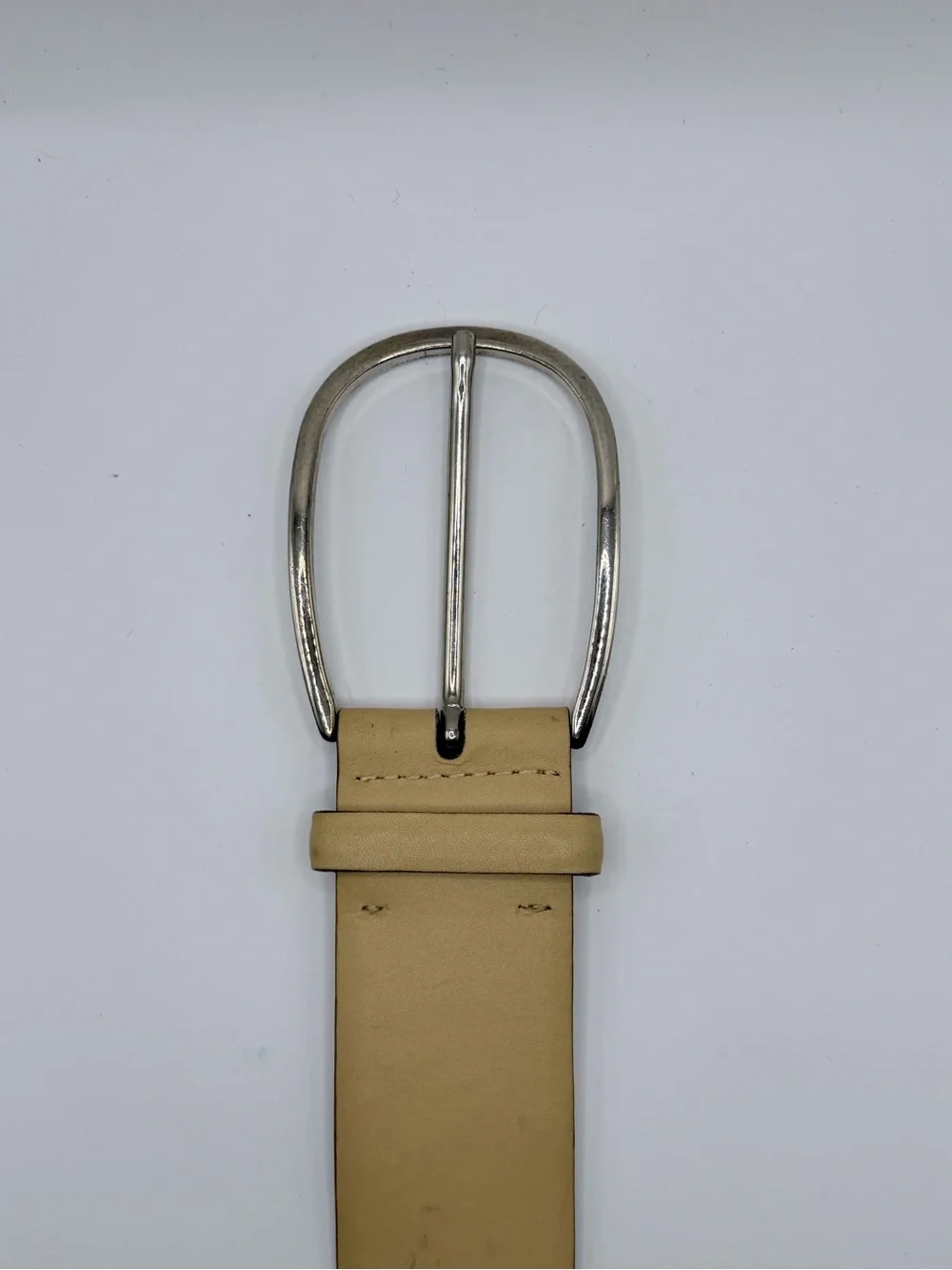 Ralph Lauren Made in Italy Ivory Leather Wide Belt Silver Buckle Size M